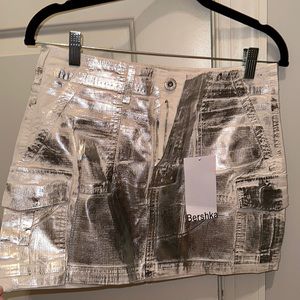 New With Tags Bershka silver metallic cargo mini skirt